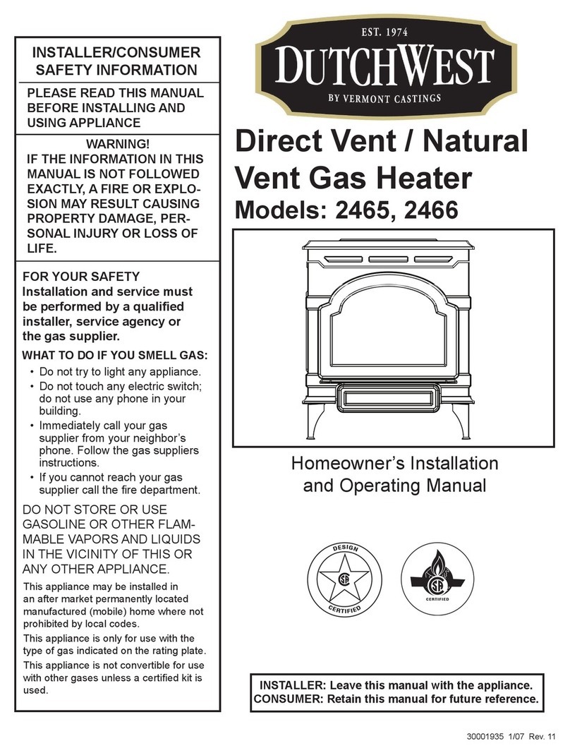 Vermont Castings Dutchwest 2465 Homeowner's installation and operating manual