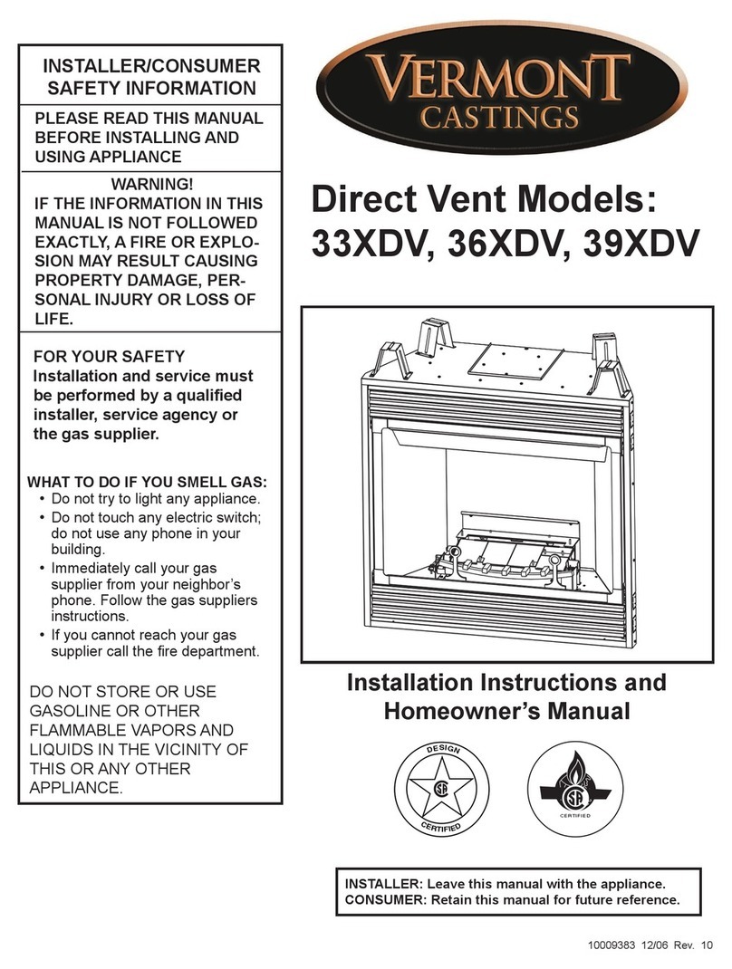 Vermont Castings ExtremeView 33XDV Installation instructions and homeowner's manual
