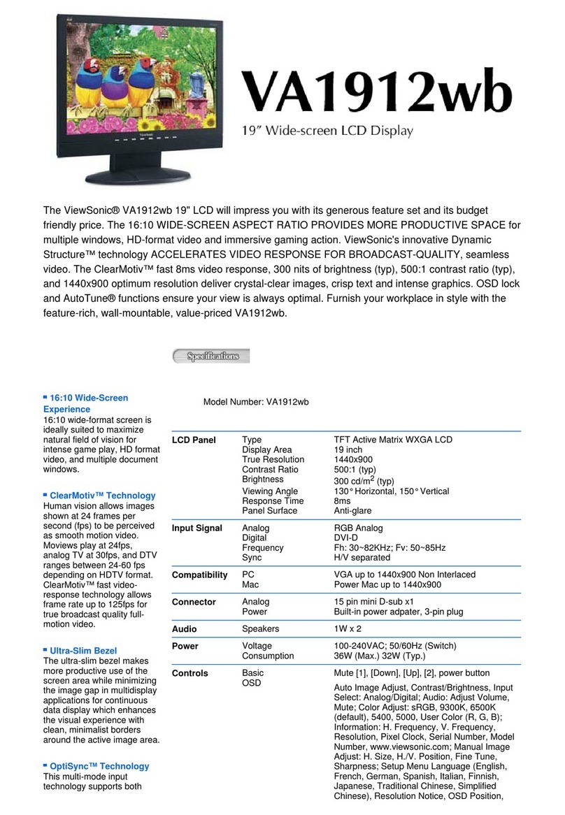 ViewSonic VA1912WB - 19" LCD Monitor Specifications