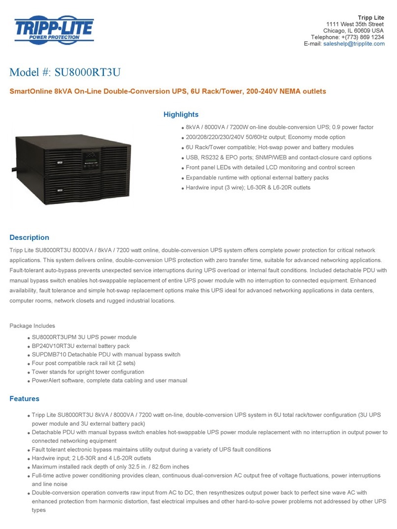 Tripp Lite SmartOnline SU8000RT3U Specifications
