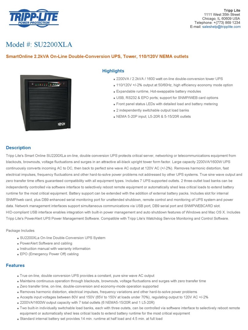Tripp Lite SmartOnline SU2200XLA Specifications
