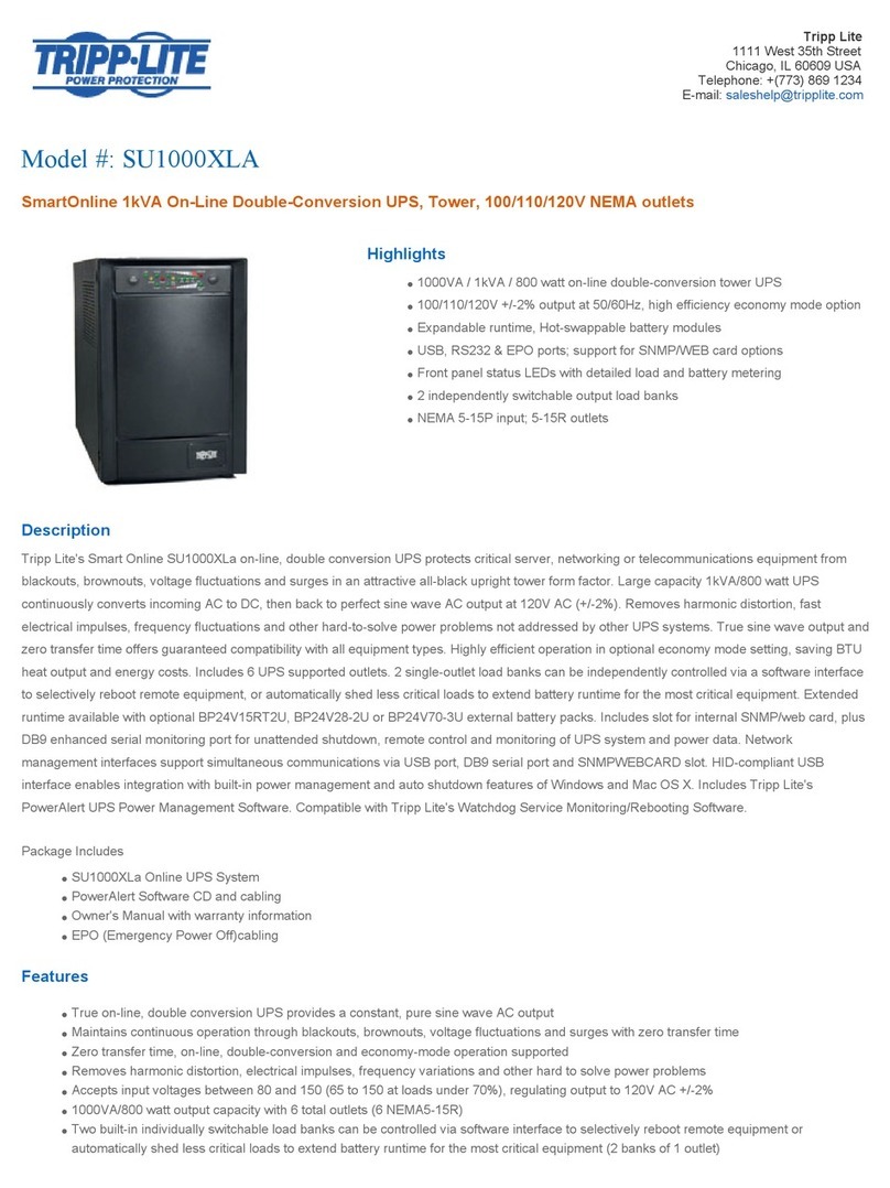 Tripp Lite SmartOnline SU1000XLA User manual