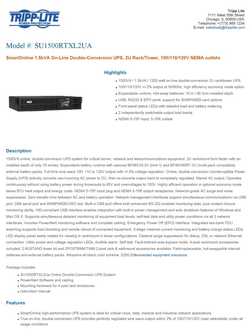 Tripp Lite SmartOnline SU1500RTXL2UA User manual