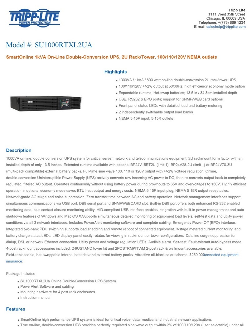 Tripp Lite SmartOnline SU1000RTXL2UA User manual