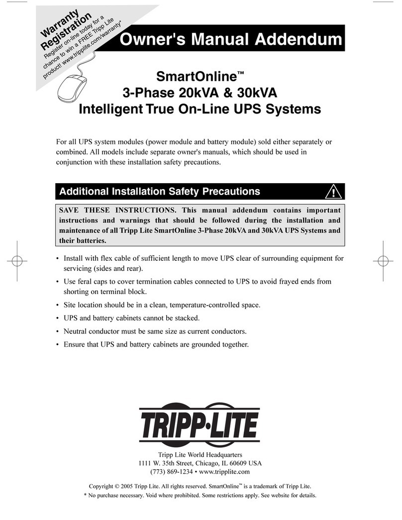 Tripp Lite SmartOnline Intelligent True On-Line UPS... Owner's manual addendum