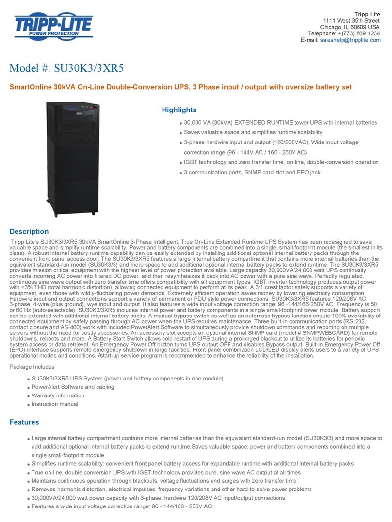 Tripp Lite SmartOnline 3-Phase UPS System SU30K3/3XR5 User manual
