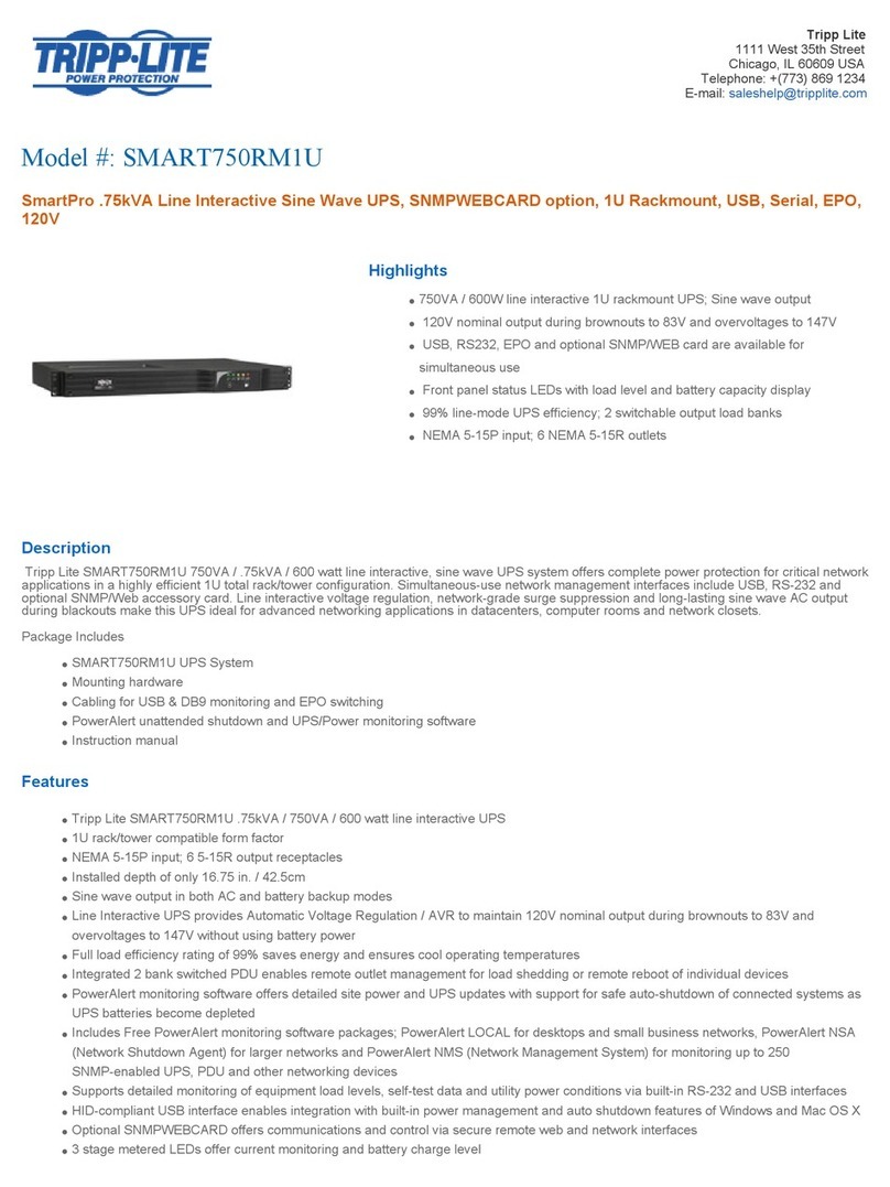 Tripp Lite SmartPro SMART750RM1U User manual