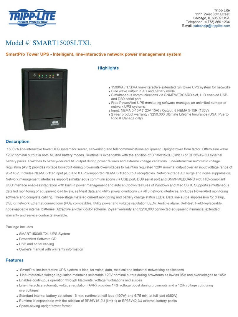 Tripp Lite SmartPro SMART1500SLTXL User manual