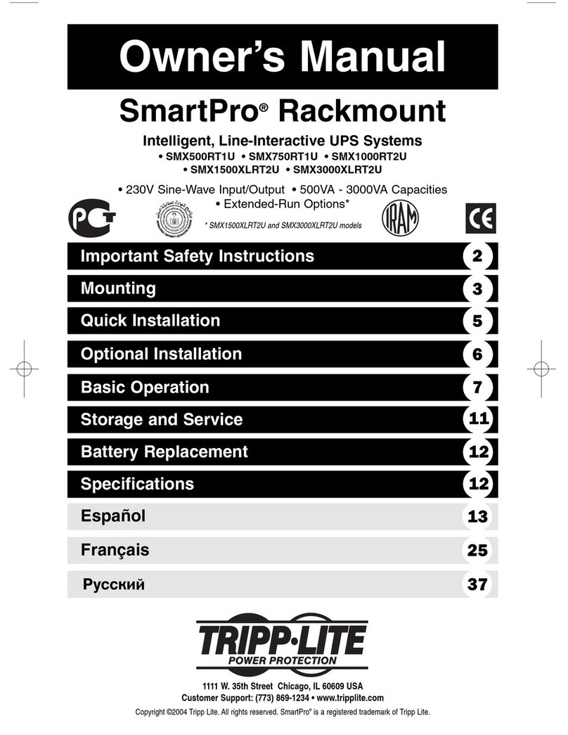 Tripp Lite SmartPro Rackmount SMX1500XLRT2U owner's manual