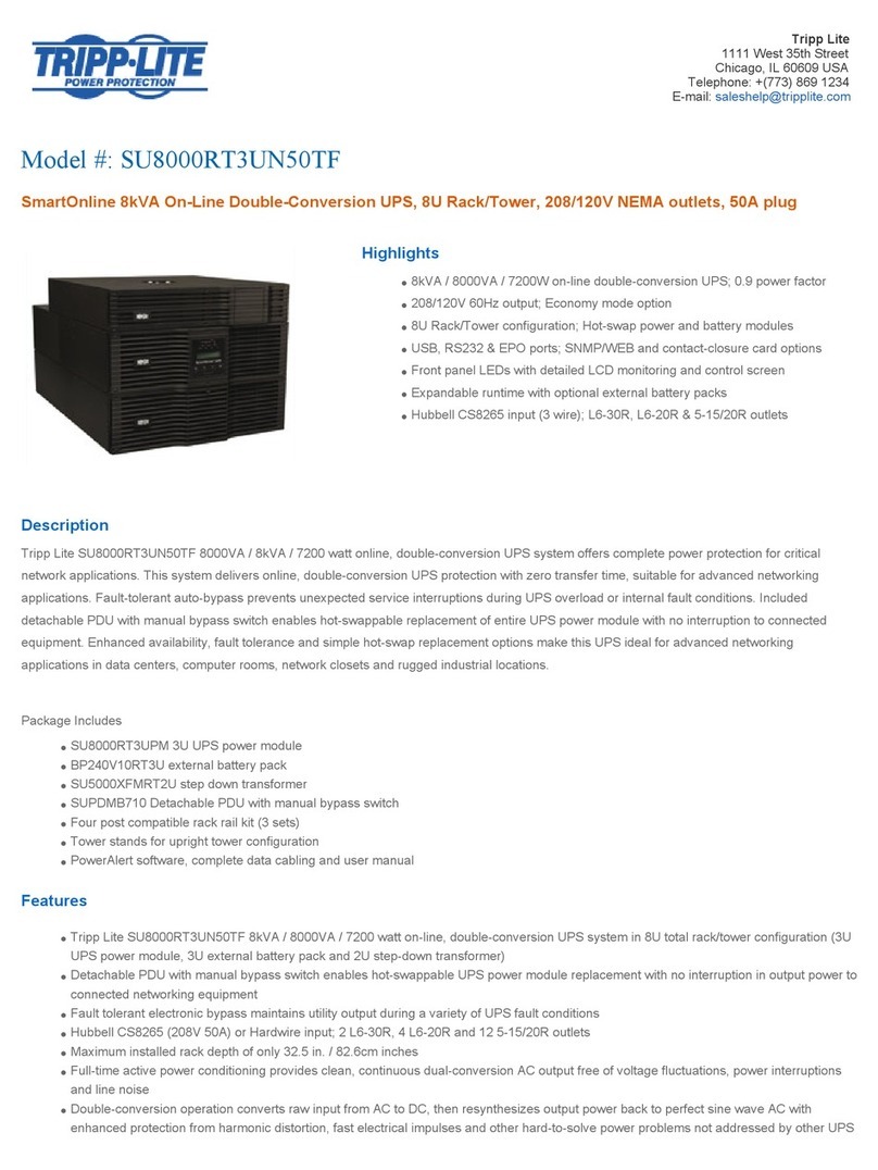 Tripp Lite SmartOnline SU8000RT3UN50TF User manual