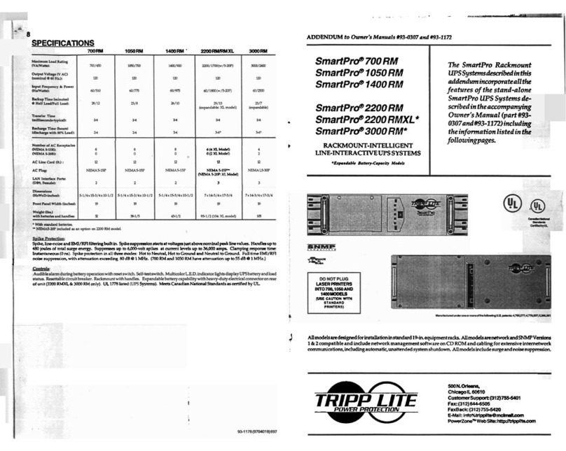 Tripp Lite SmartPro 1050RM Installation and operating instructions