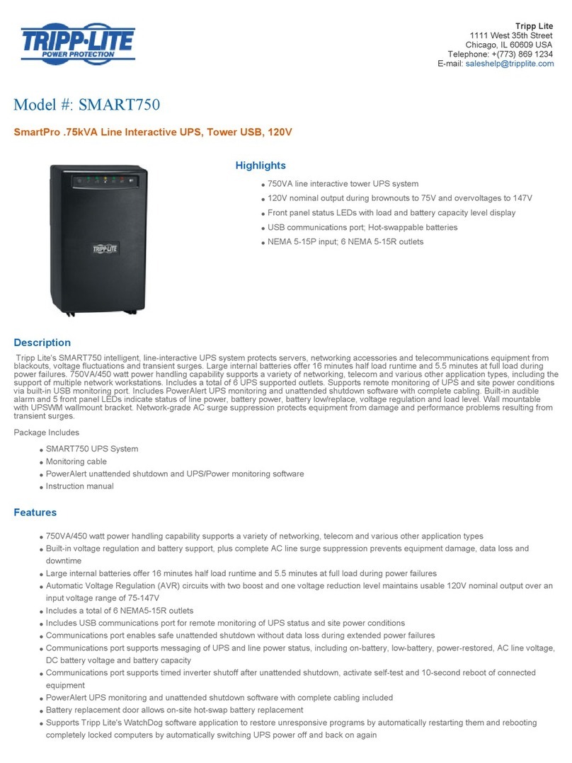 Tripp Lite SMART750 Specification sheet