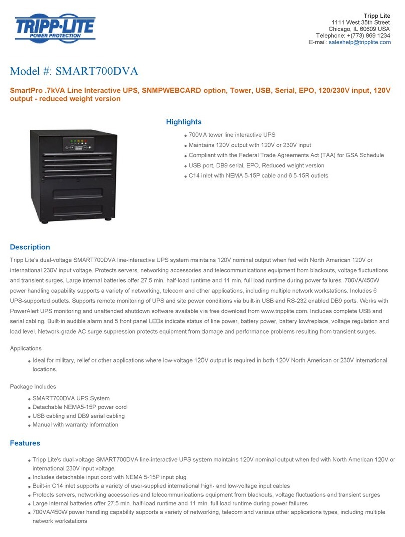 Tripp Lite SMART700DVA Specification sheet Tripp Lite SMART700DVA Specification sheet