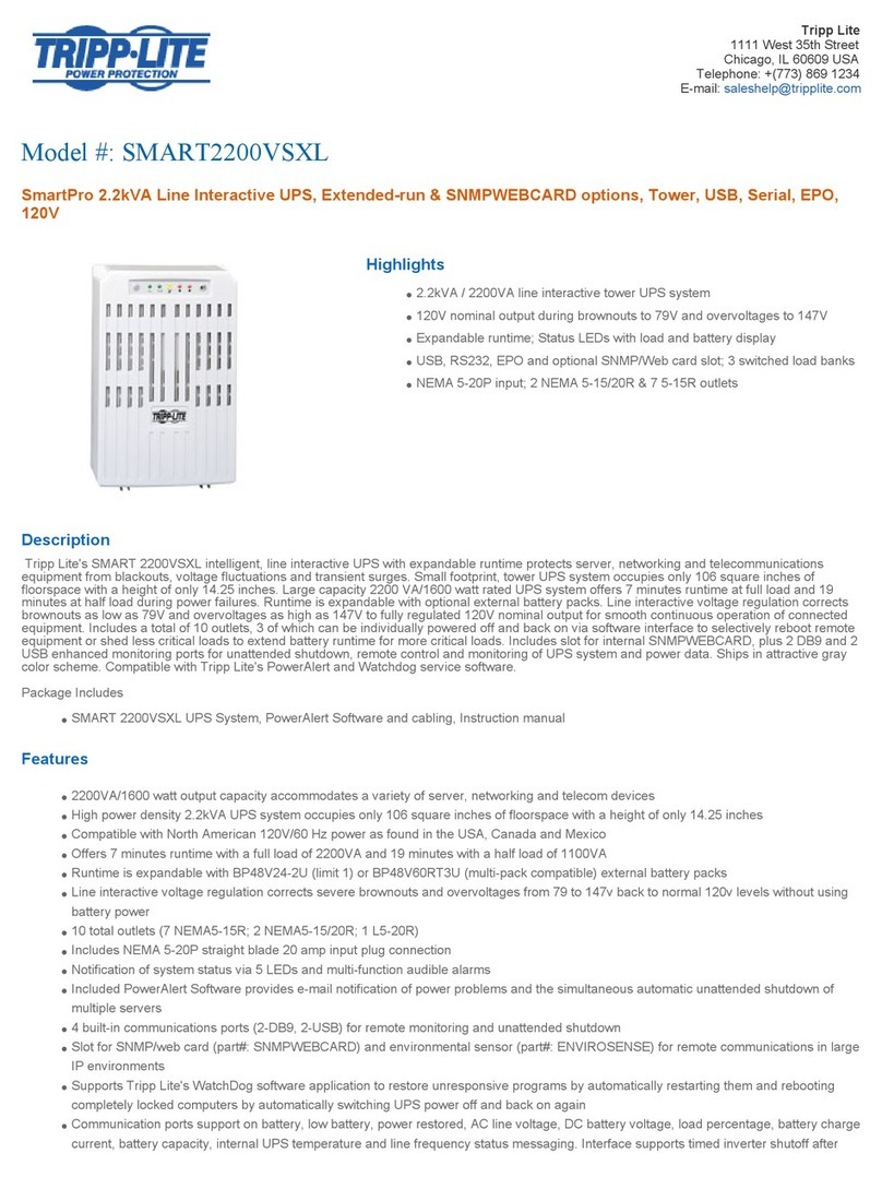Tripp Lite SmartPro VS SMART2200VSXL User manual