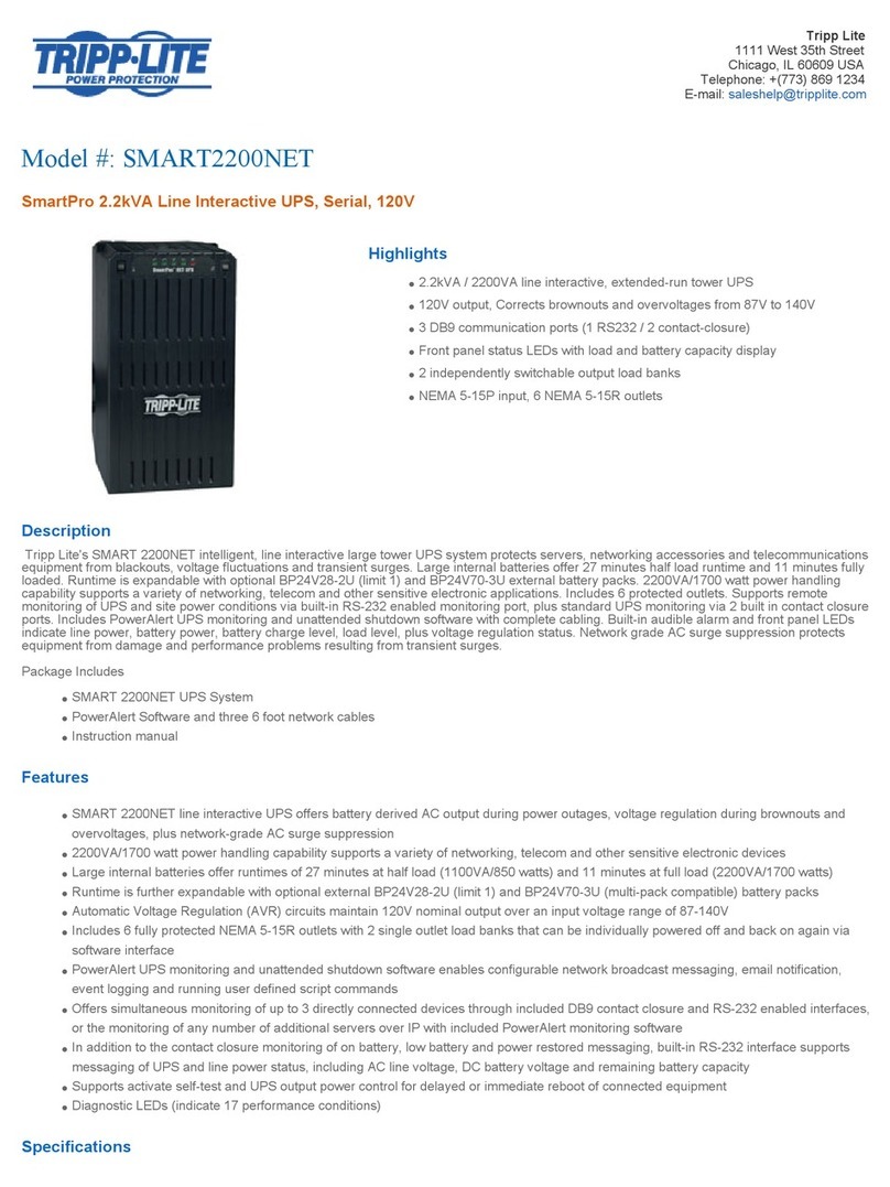 Tripp Lite SMART2200NET Specification sheet