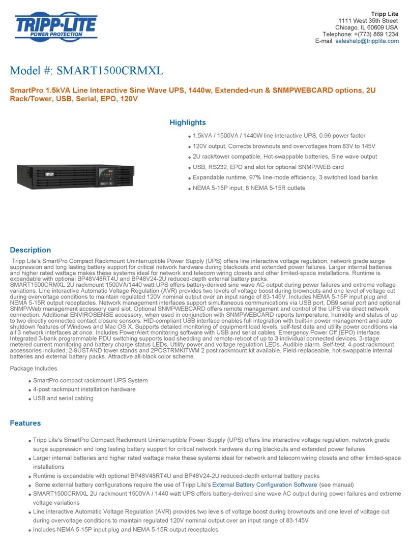 Tripp Lite SMART1500CRMXL Specification sheet