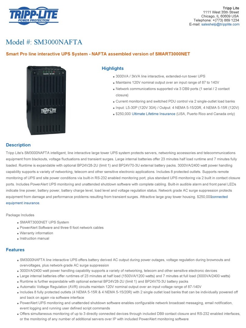 Tripp Lite Smart Pro SM3000NAFTA Specifications Tripp Lite Smart Pro SM3000NAFTA Specifications