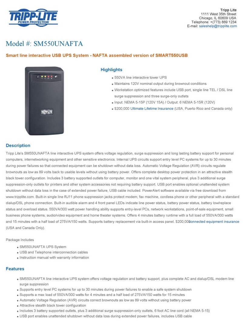 Tripp Lite SM550UNAFTA Specification sheet