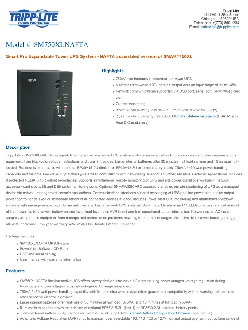 Tripp Lite SM750XLNAFTA Specifications