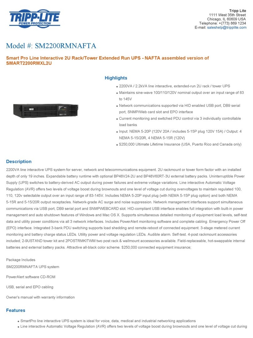 Tripp Lite SM2200RMNAFTA User manual