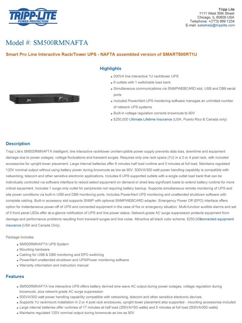 Tripp Lite SmartPro SMART1500 Specification sheet