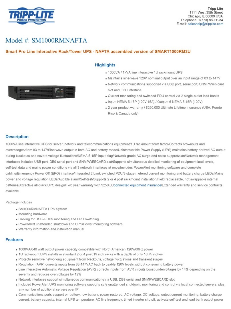 Tripp Lite SM1000RMNAFTA Specification sheet