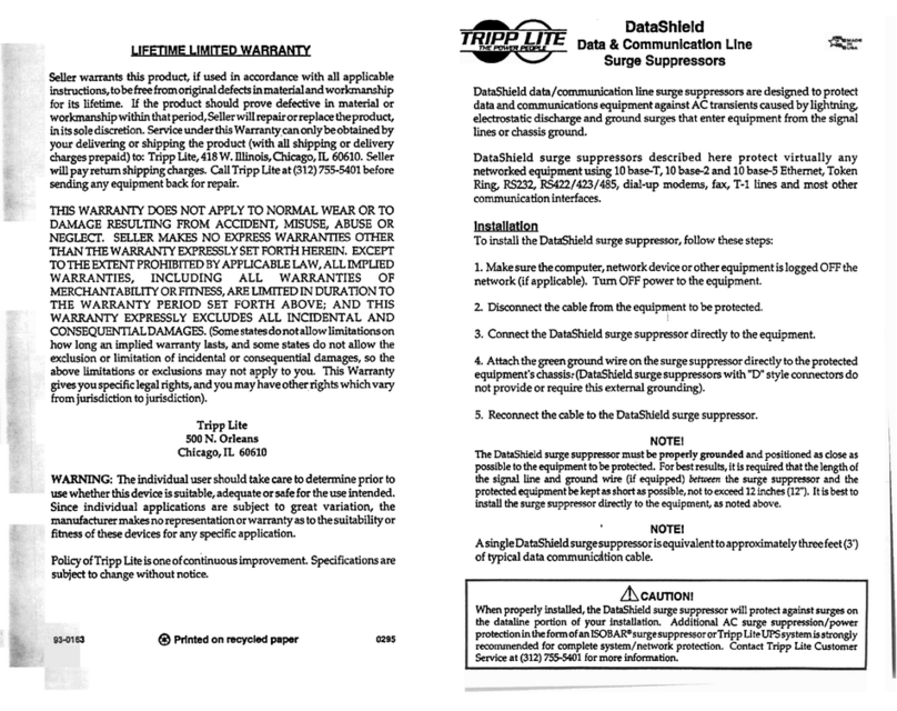 Tripp Lite DataShield 93-0163 User manual