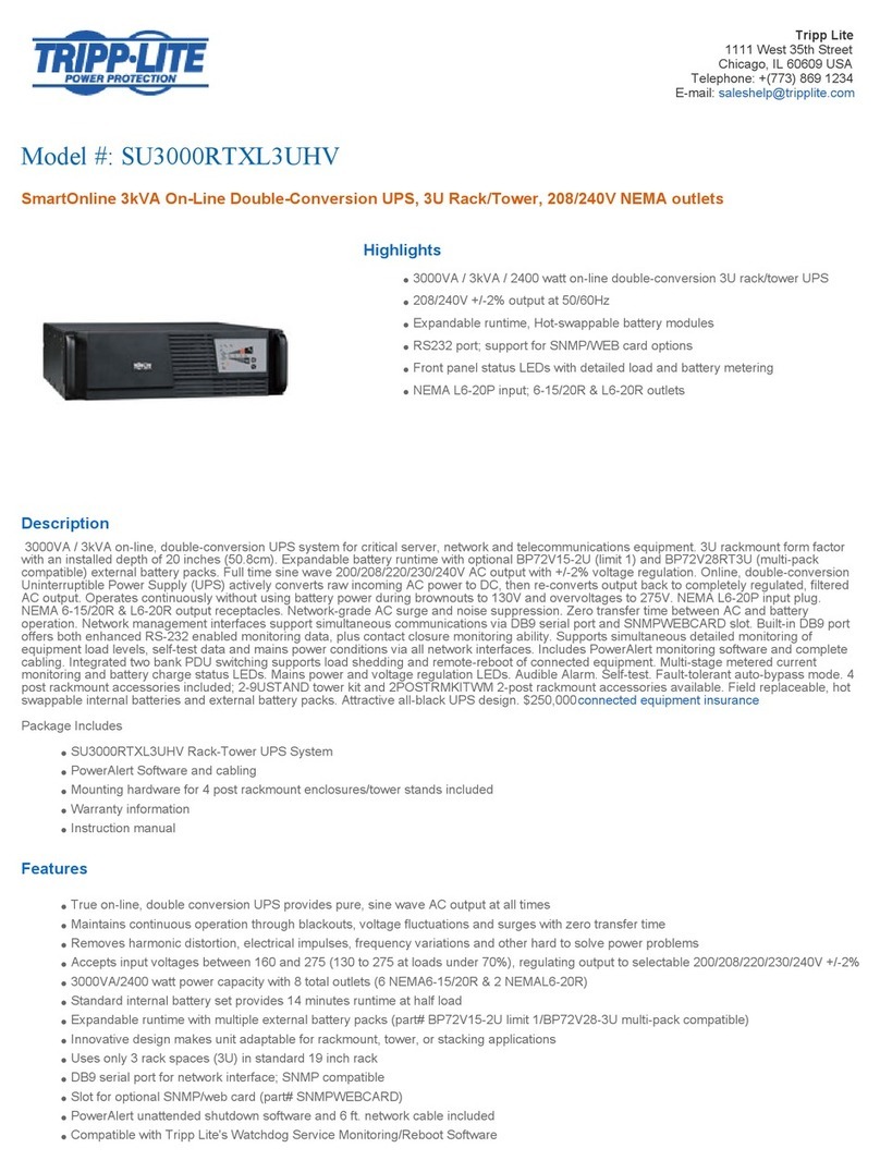 Tripp Lite SmartOnline SU3000RTXL3UHV User manual