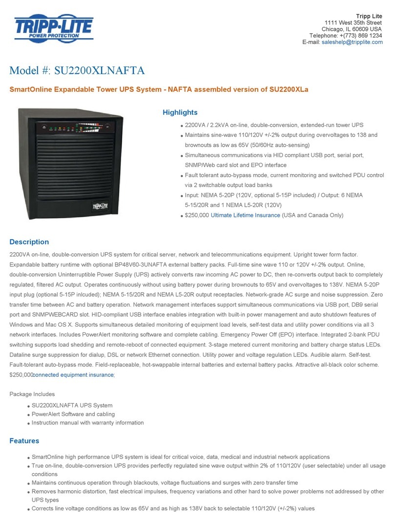 Tripp Lite SmartOnline SU2200XLNAFTA Specifications