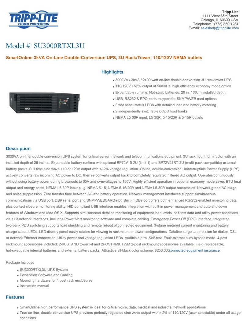 Tripp Lite SmartOnline SU3000RTXL3U Specifications Tripp Lite SmartOnline SU3000RTXL3U Specifications