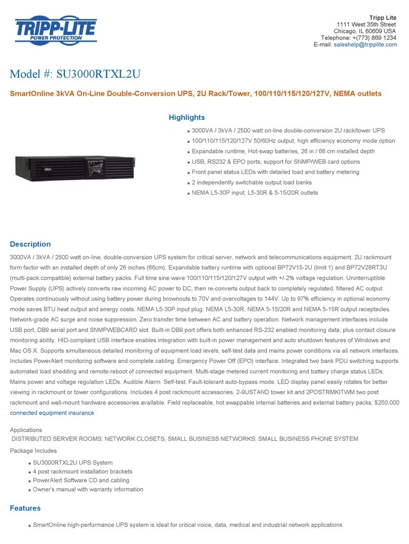 Tripp Lite SmartOnline SU3000RTXL2U Specifications