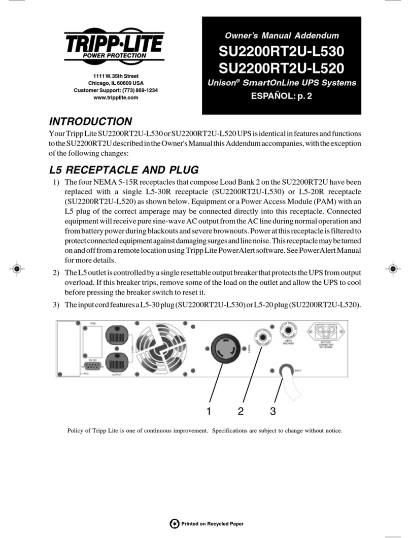 Tripp Lite SmartOnLine SU2200RT2U-L520 Installation and operating instructions Tripp Lite SmartOnLine SU2200RT2U-L520 Installation and operating instructions