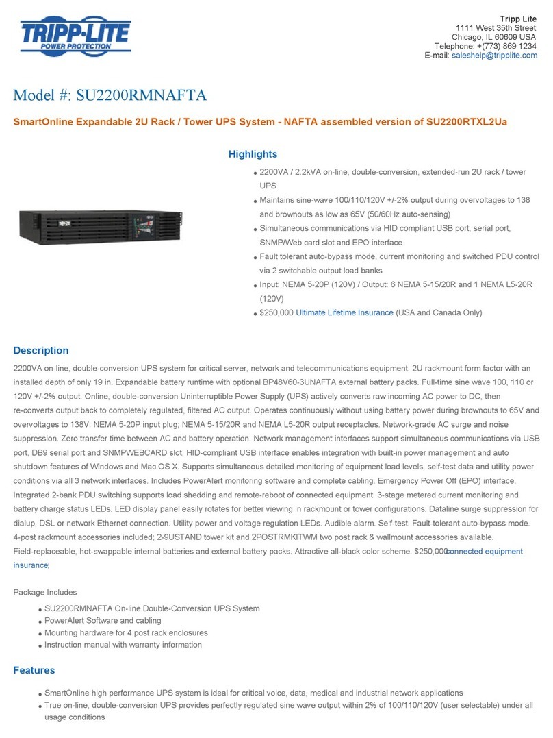 Tripp Lite SmartOnline SU2200RMNAFTA Specifications
