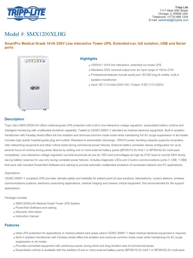 Tripp Lite SmartPro SMX1200XLHG Specification sheet