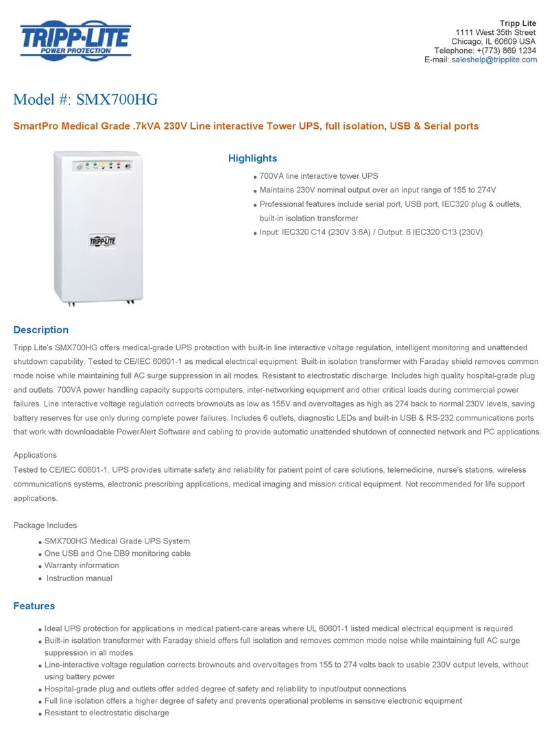 Tripp Lite SmartPro SMX700HG Specification sheet