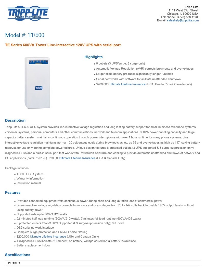 Tripp Lite TE600 Specifications