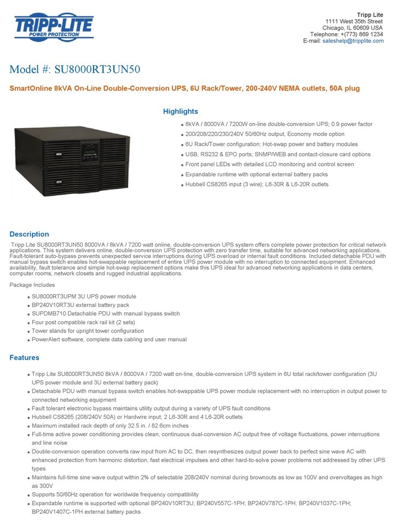 Tripp Lite SmartOnline SU8000RT3UN50 Specification sheet