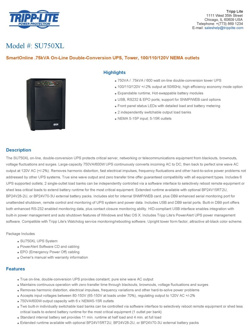 Tripp Lite SmartOnline SU750XL User manual