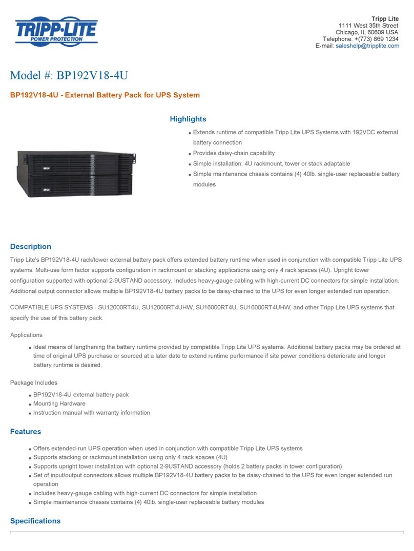 Tripp Lite BP192V18-4U Specification sheet