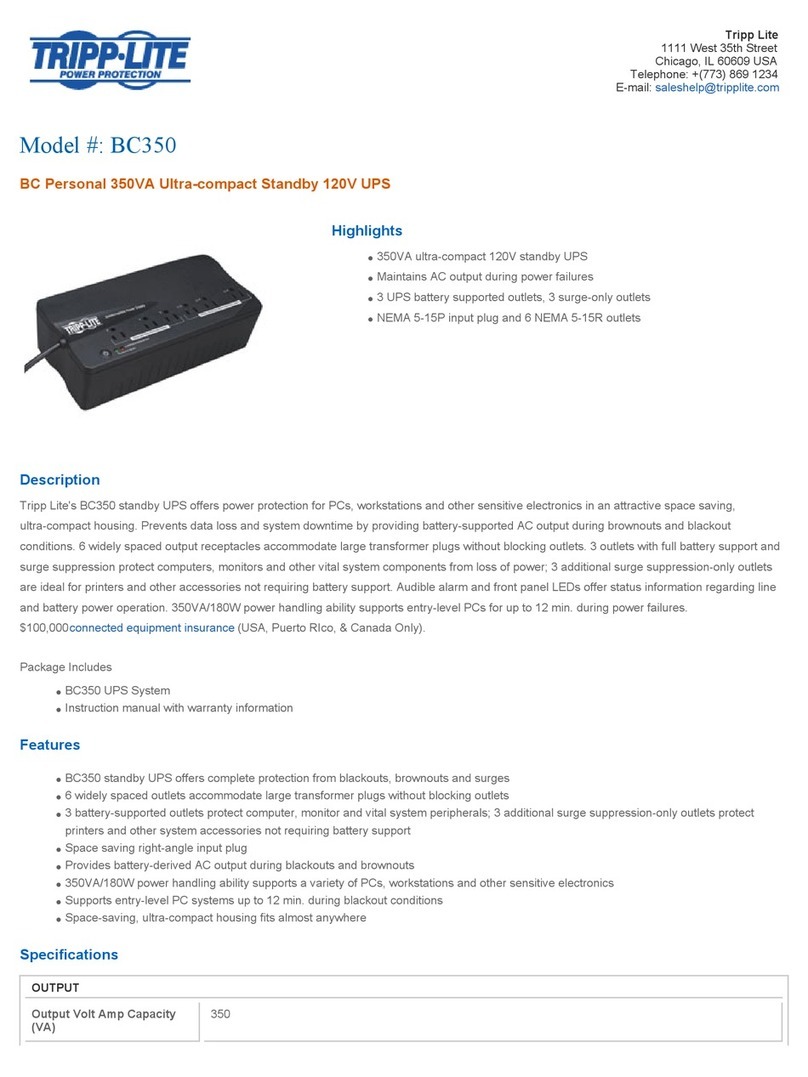 Tripp Lite BC350 Specification sheet
