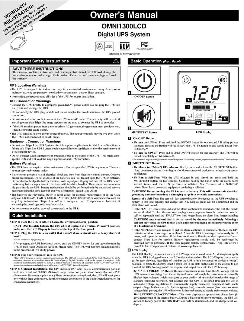 Tripp Lite Digital UPS System OMNI1300LCD User manual