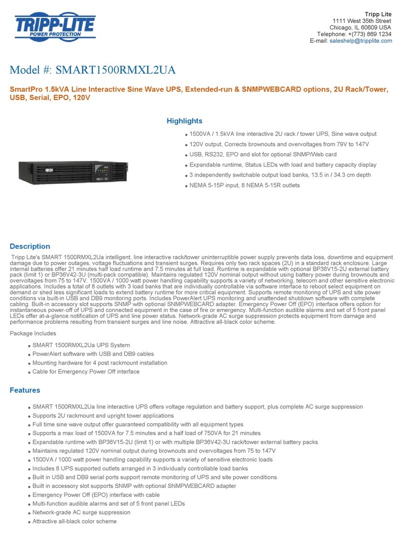 Tripp Lite SmartPro SMART1500RMXL2Ua User manual