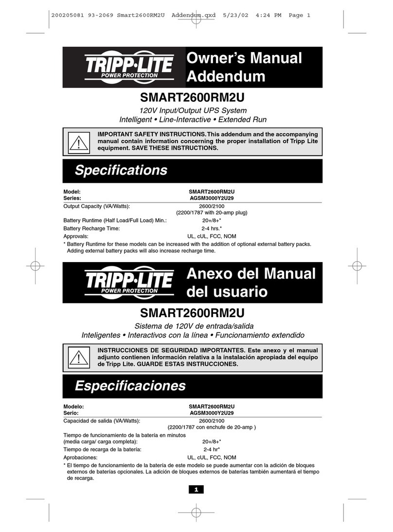Tripp Lite SmartPro SMART2600RM2U Installation and operating instructions
