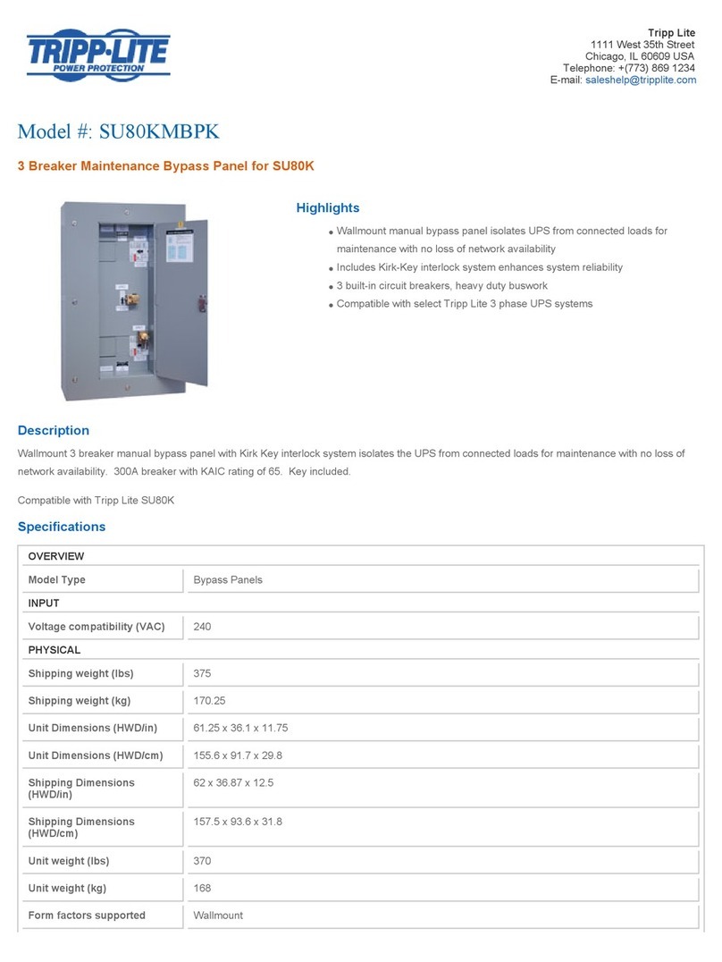 Tripp Lite 3 Breaker Maintenance Bypass Panel SU80KMBPK Specifications