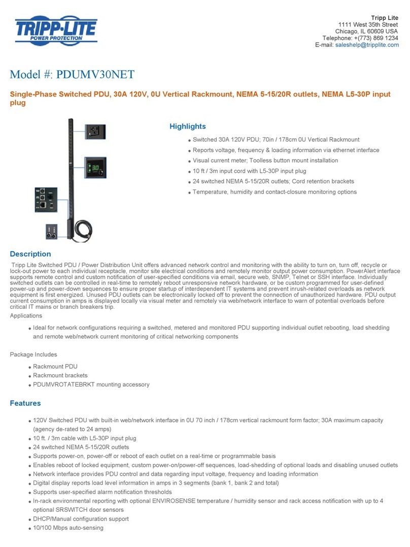 Tripp Lite PDUMV30NET Specification sheet