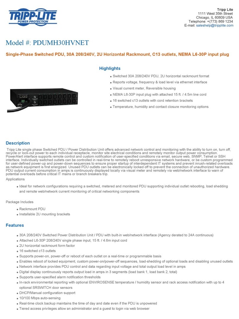 Tripp Lite PDUMH30HVNET Specification sheet