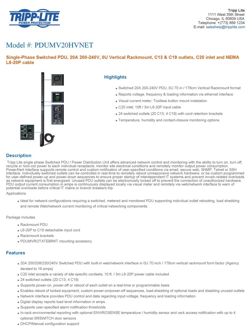 Tripp Lite PDUMV20HVNET User manual