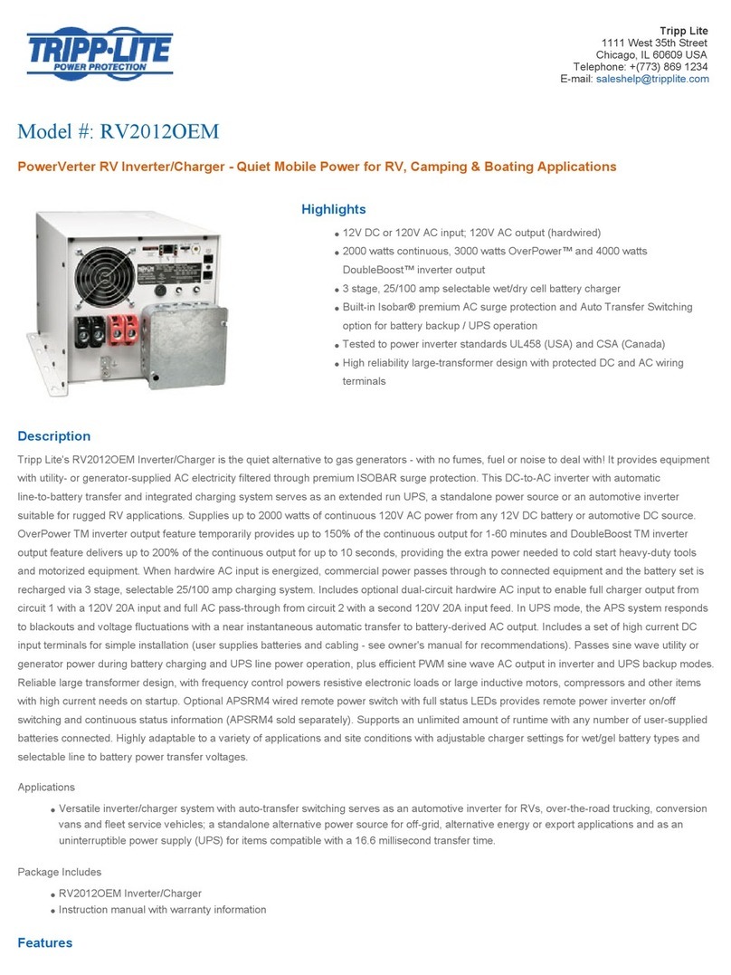 Tripp Lite PowerVerter RV Inverter/Charger RV2012OEM Specifications