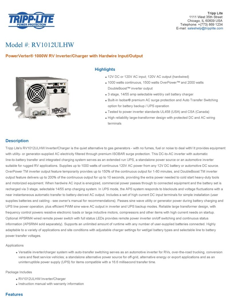 Tripp Lite PowerVerter RV Inverter/Charger RV1012ULHW User manual