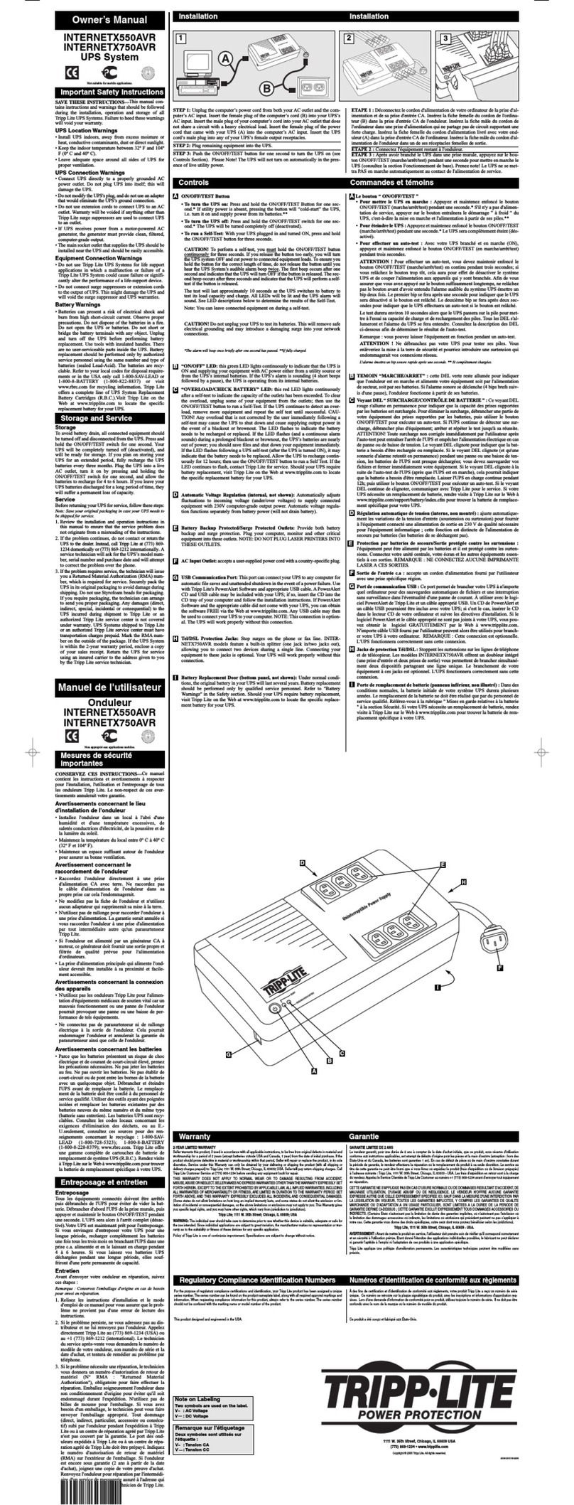 Tripp Lite InternetX550AVR owner's manual Tripp Lite InternetX550AVR owner's manual
